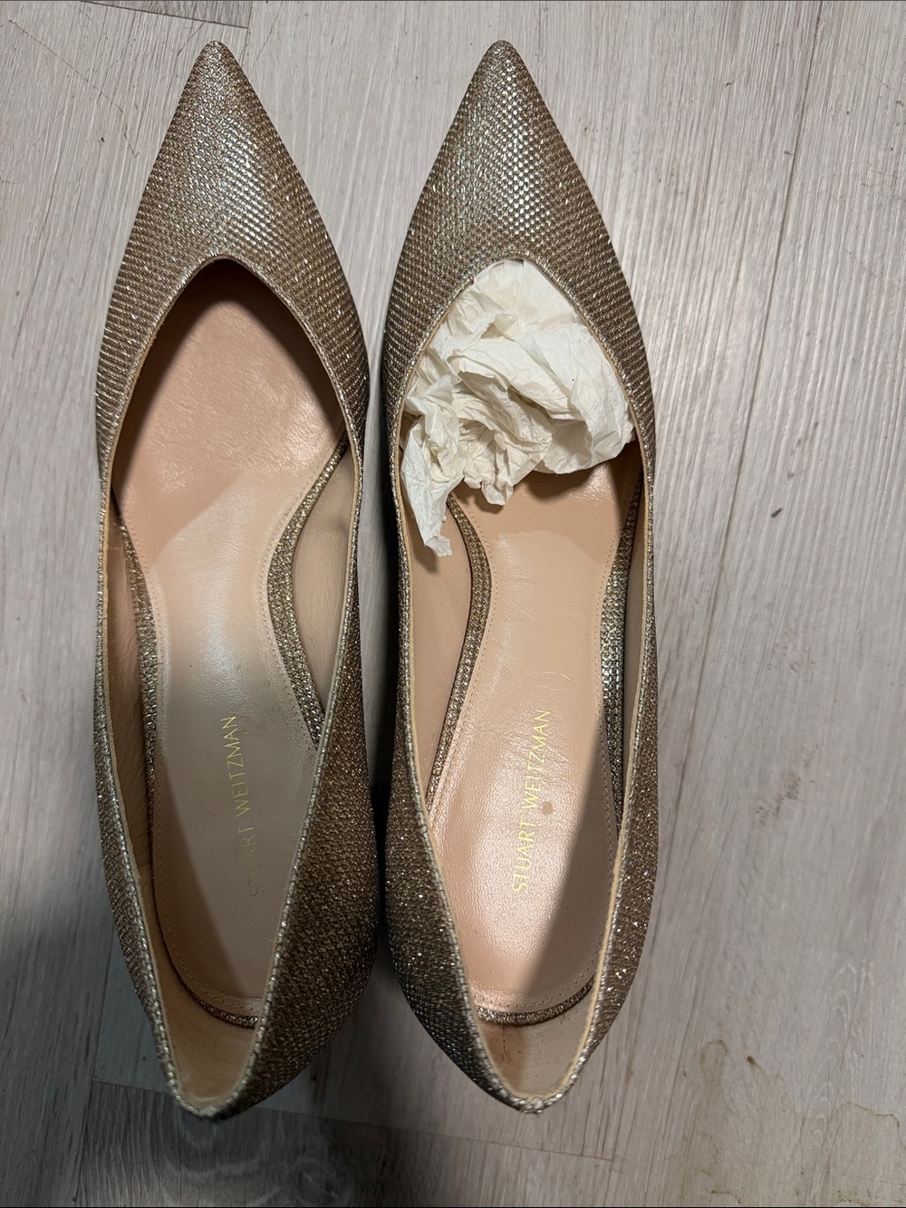 Stuart Weitzman Metallic Gold Pointed  Toe Flats